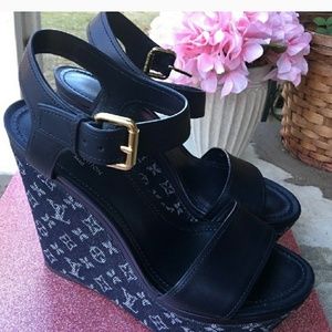 Blue Louis Vuitton wedges